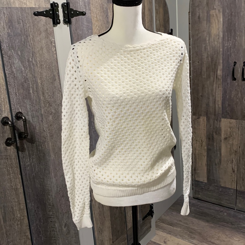 Loft crochet knit type sweater. NWOT. White XS